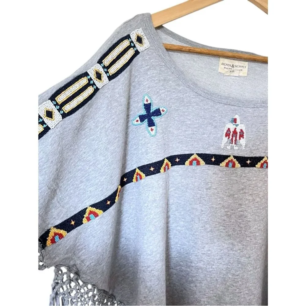 Ralph Lauren Denim & Supply Native American Beaded Fringe Poncho Top - Picture 4 of 5